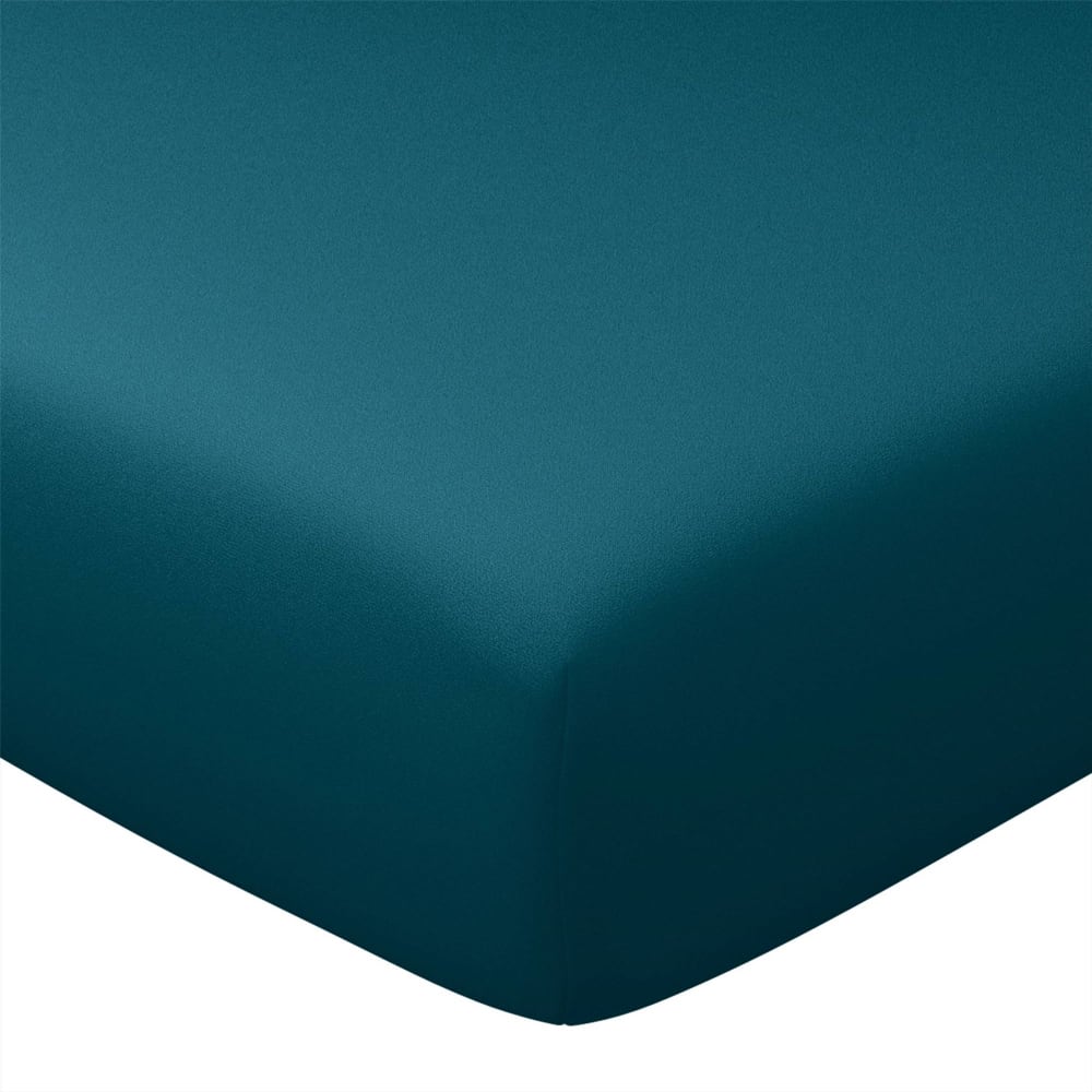 Drap-housse en coton bleu canard 180x200x28cm — vue 4