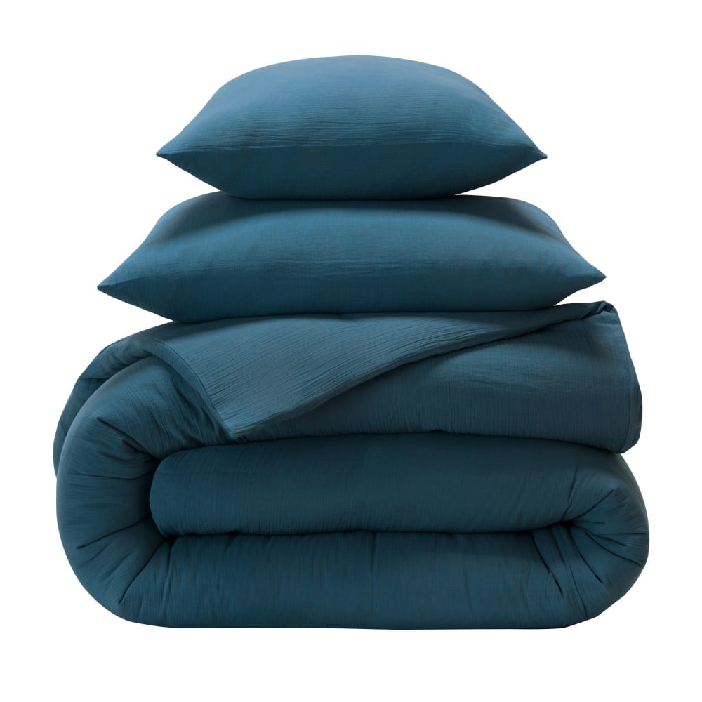 Housse de couette en coton bleu canard 200x200cm