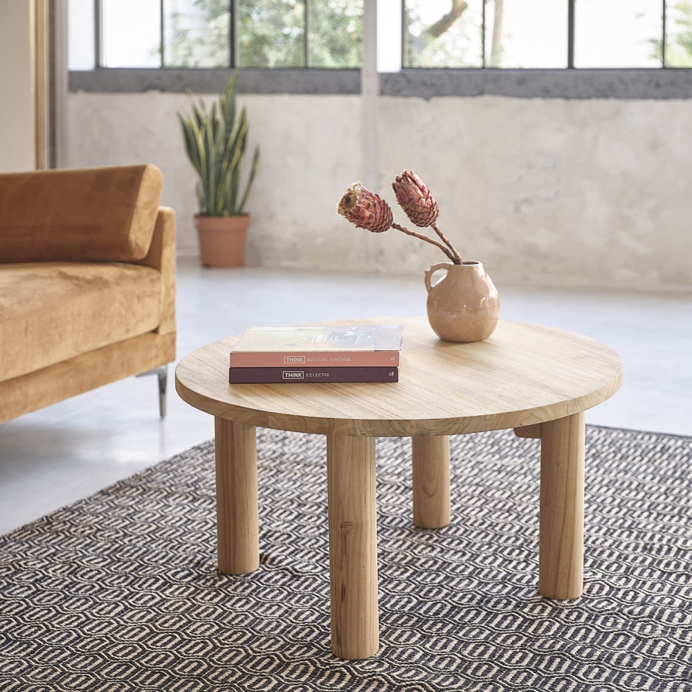 BERAH GETAH Runder Couchtisch aus massivem Teakholz Ø 80 cm ALDO style modern Beige