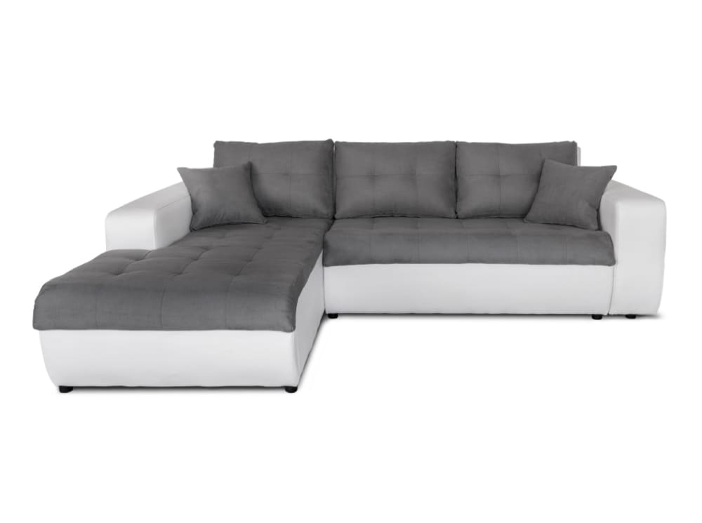 Canapé d'angle gauche Convertible en Simili et Microfibre - Blanc/Gris