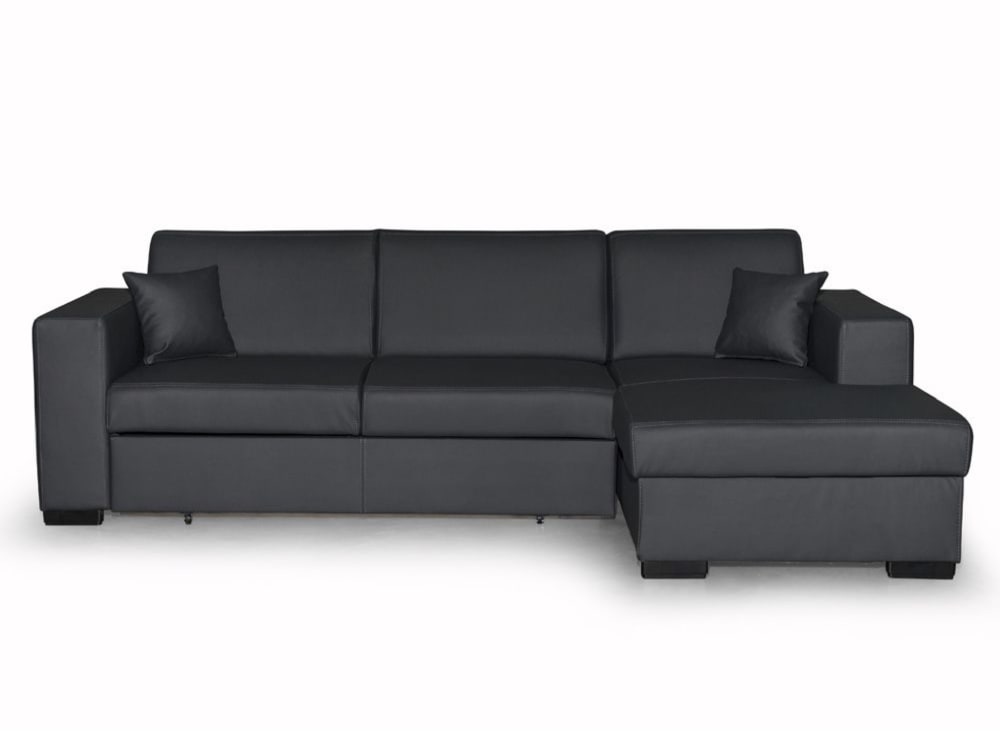 Canapé d'angle droit convertible en simili gris