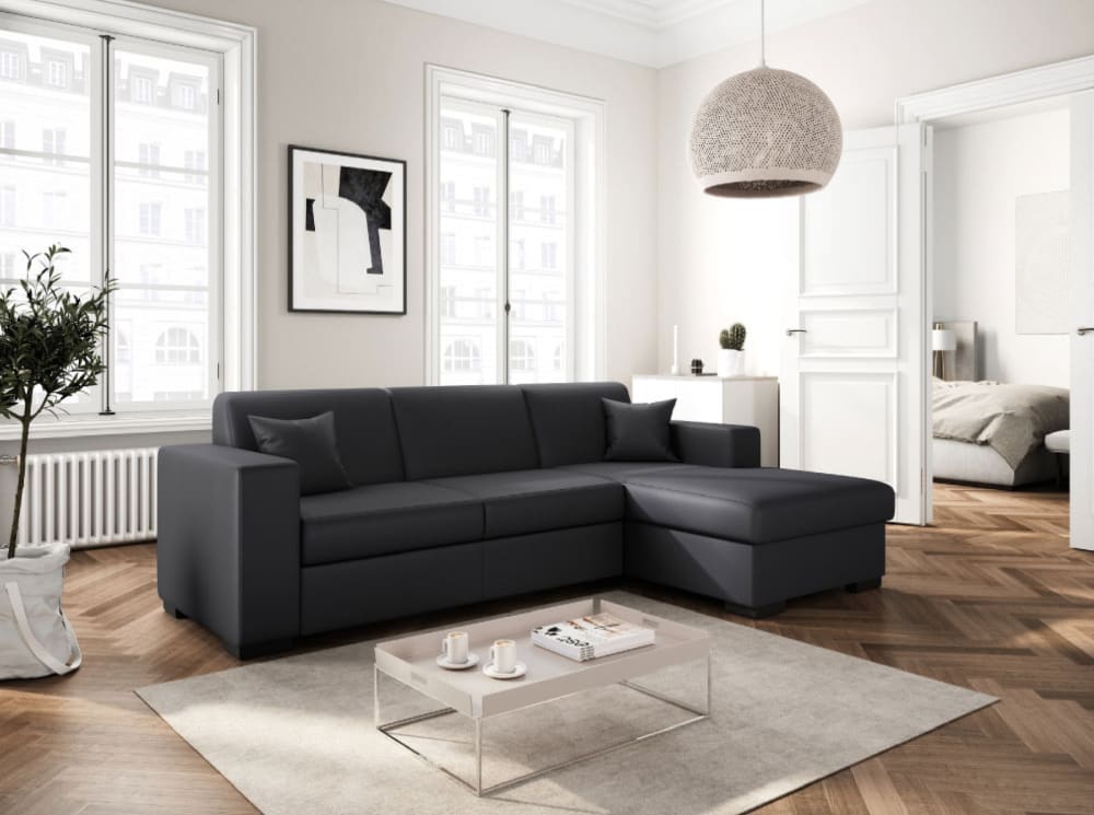 Canapé d'angle droit convertible en simili gris