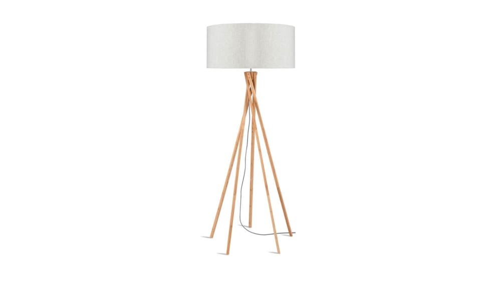 Lampadaire en bambou et lin gris H160cm