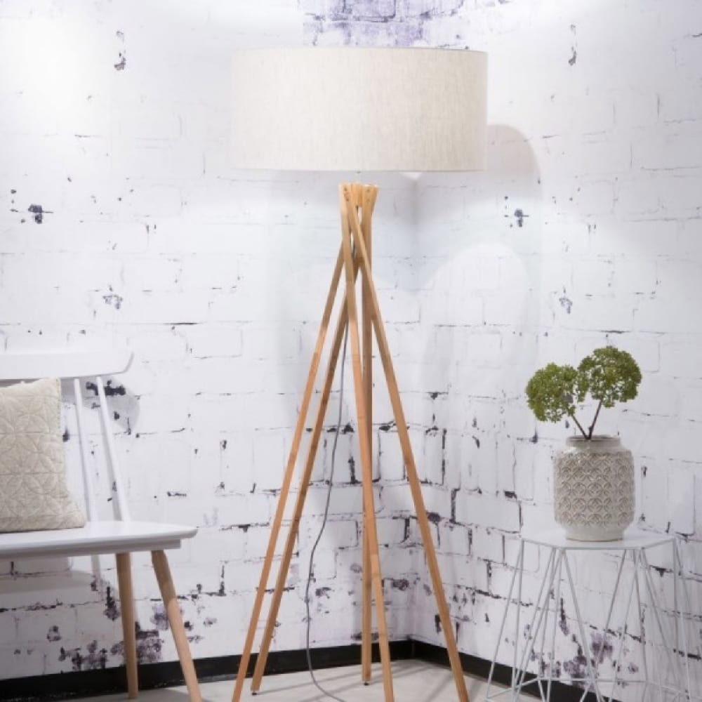 Lampadaire en bambou et lin gris H160cm — vue 3