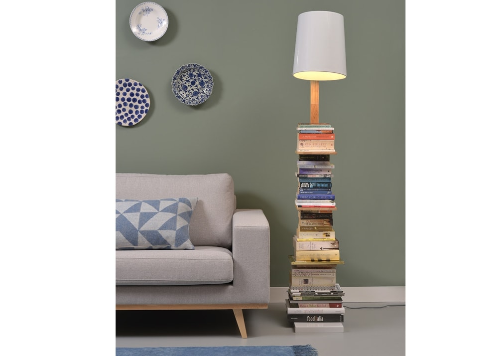 Lampadaire avec étagères métal/bois blanc H168cm — vue 3