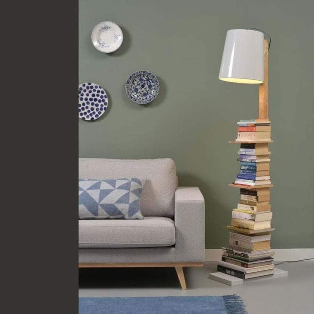 Lampadaire avec étagères métal/bois blanc H168cm — vue 4