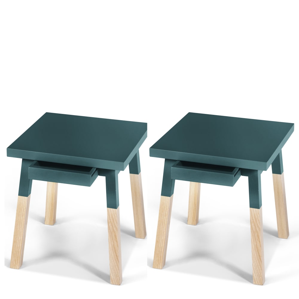 2 chevets laqués avec tiroir en frêne, plateau 40 cm