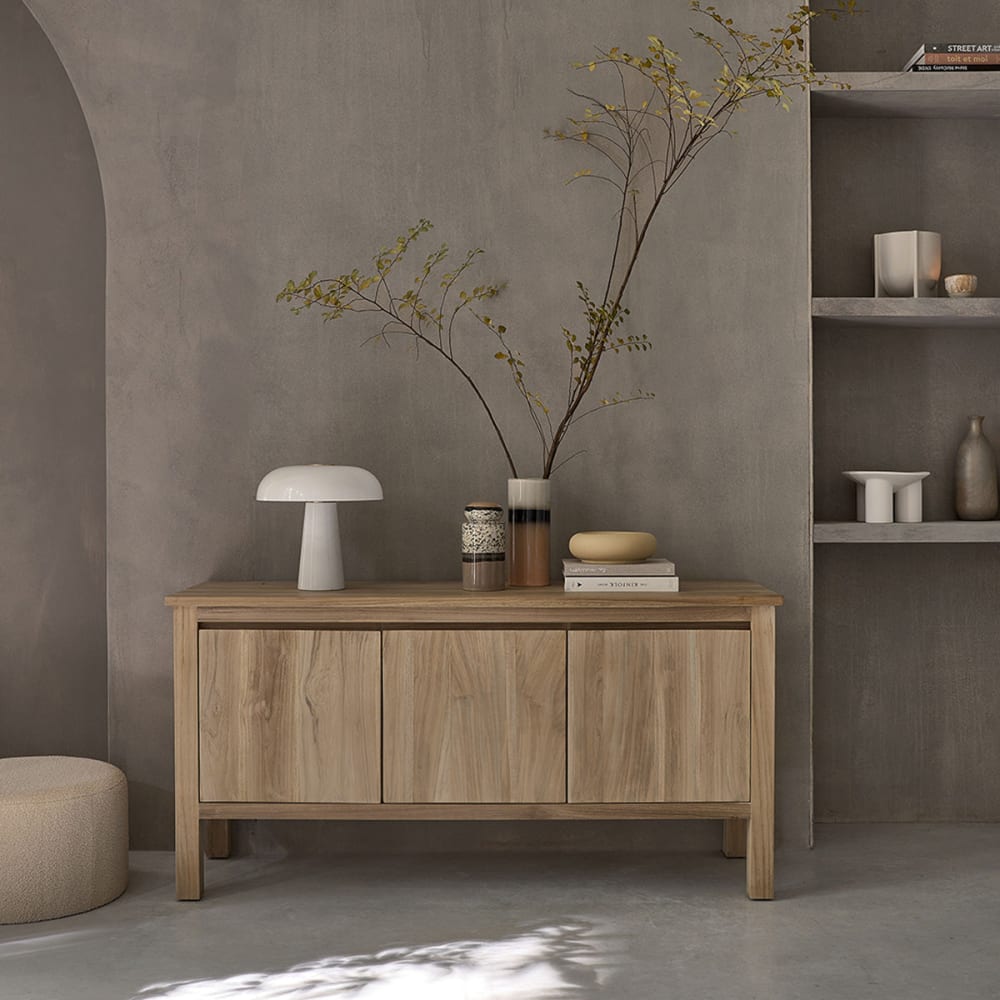 BERAH GETAH Buffet aus massivem Teakholz 3 Türen 150 cm style modern Beige