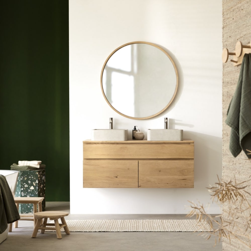 Tikamoon Waschtischunterschrank aus massiver Eiche 120 cm style classic chic Beige Holz