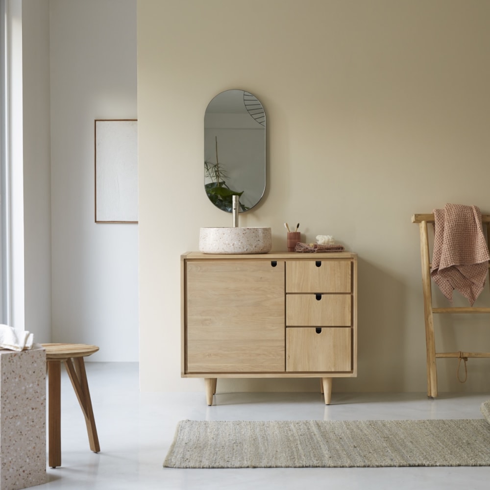 Tikamoon Waschtischunterschrank aus massiver Eiche 95 cm style modern Beige Holz