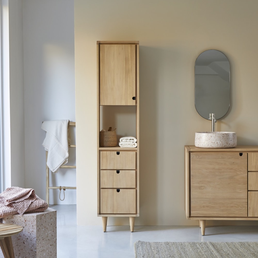 Tikamoon Hochschrank aus massivem Eichenholz style modern Beige
