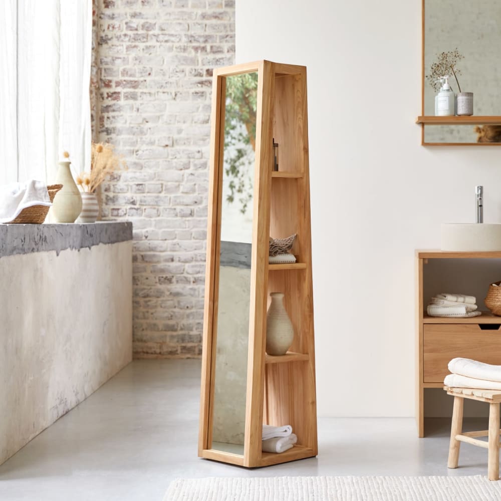 Tikamoon Schrägschrank aus massivem Teak style classic chic Beige Holz