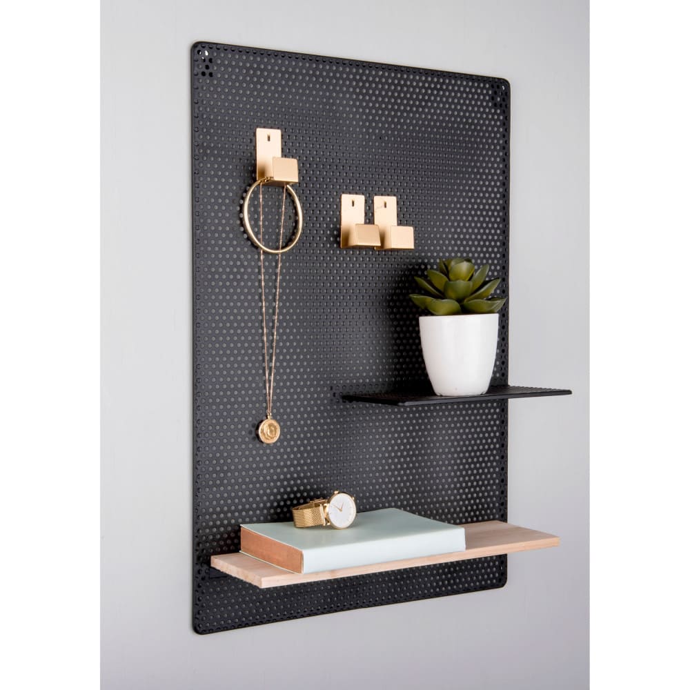 Tableau mémo avec étagère en métal perky noir