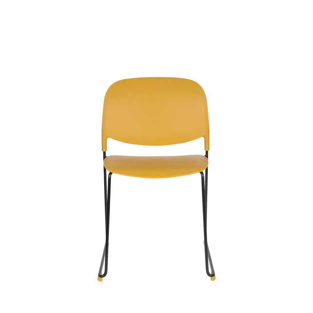 4 chaises en plastique jaune moutarde