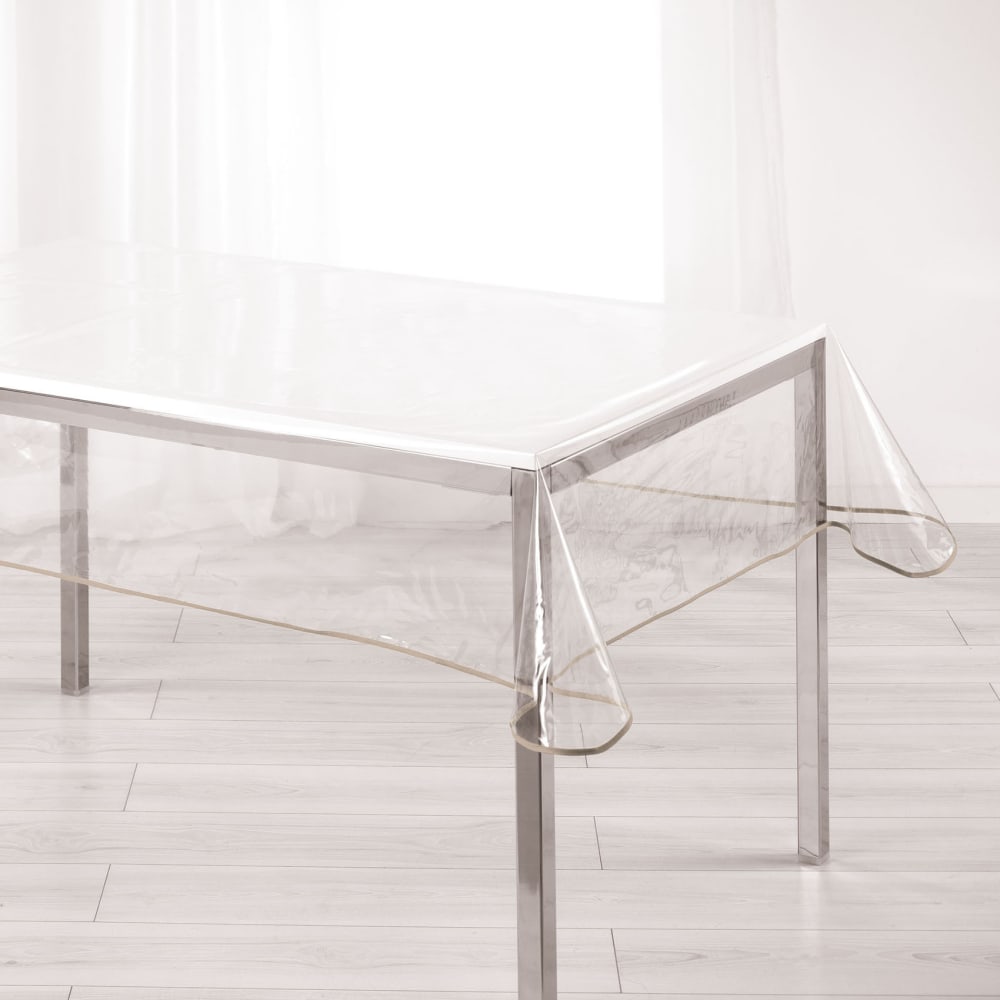 Nappe rectangle transparente ourlet coloré polyester taupe 140x240 cm