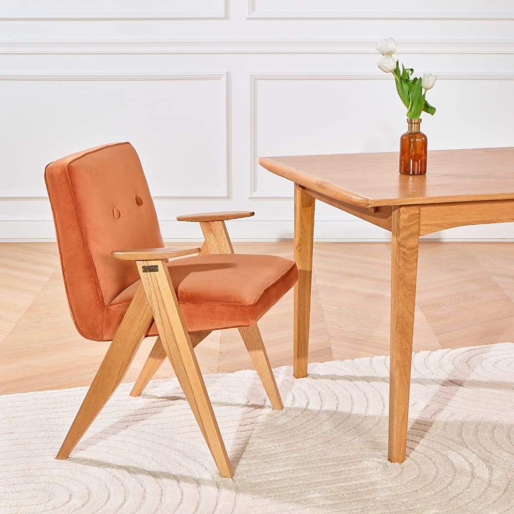 Sessel aus Eiche und Samt Caramel - Maisons Du Monde