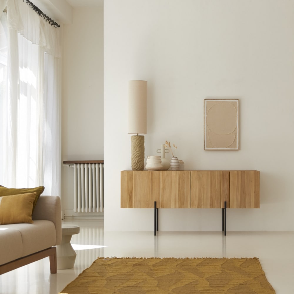 Tikamoon Hohes Buffet aus massivem Teakholz 165 cm style industrial Beige