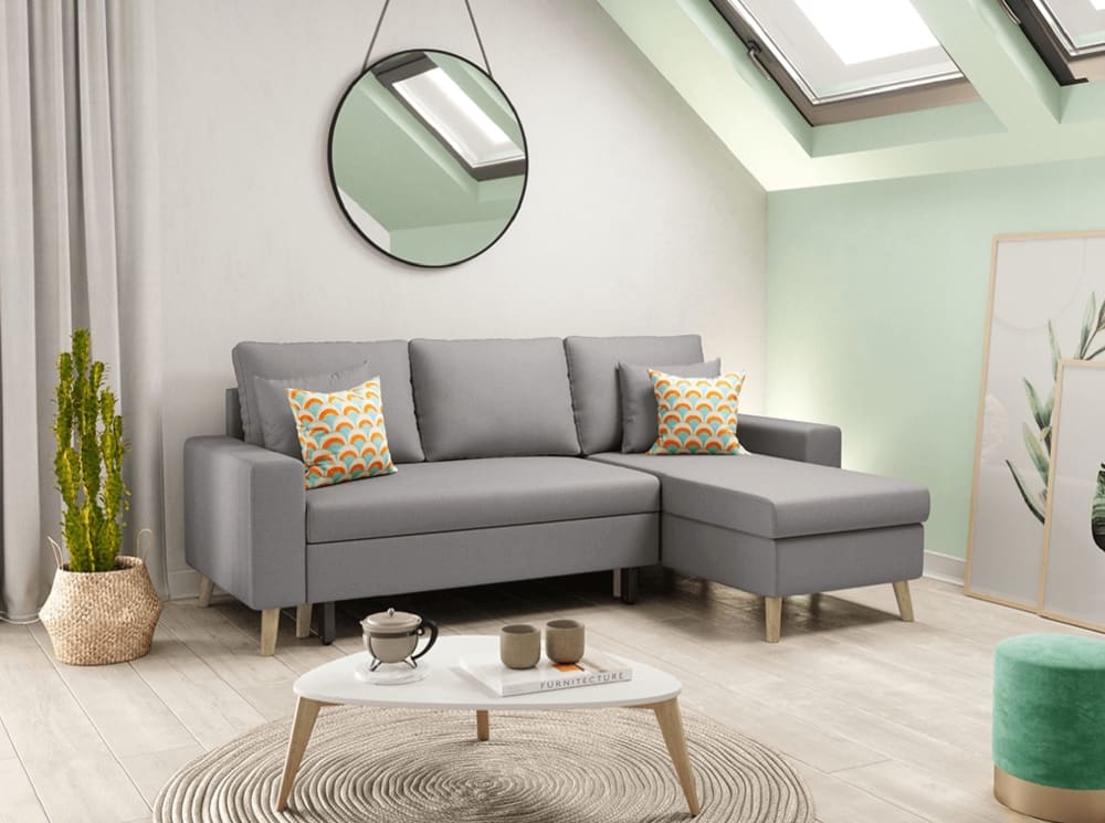 Canapé d'angle réversible et convertible - gris clair