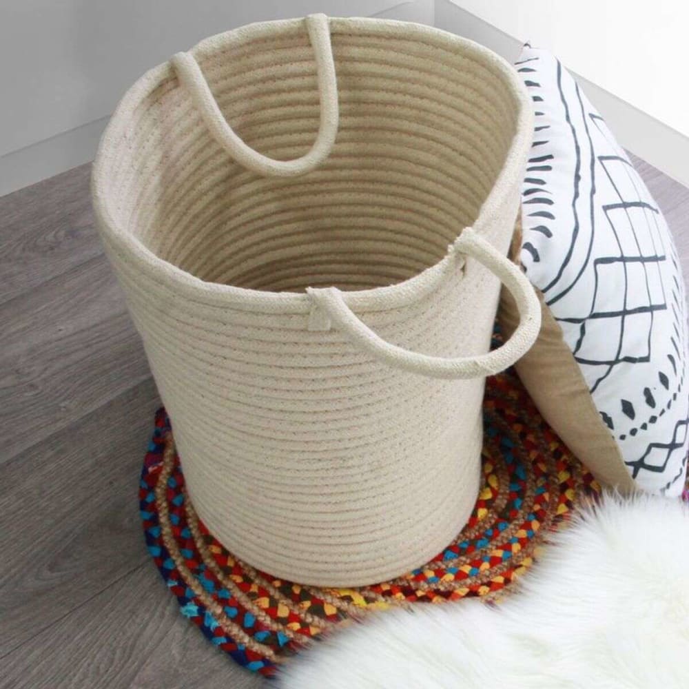 The Deco Factory Panier en coton effet cordage écru 45x30x40 Beige