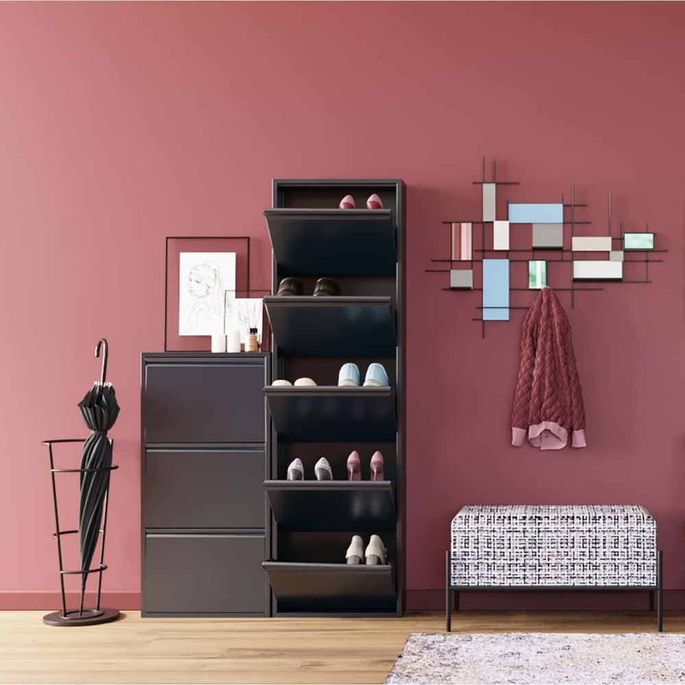 Casier à chaussures 3 tiroirs en acier gris anthracite