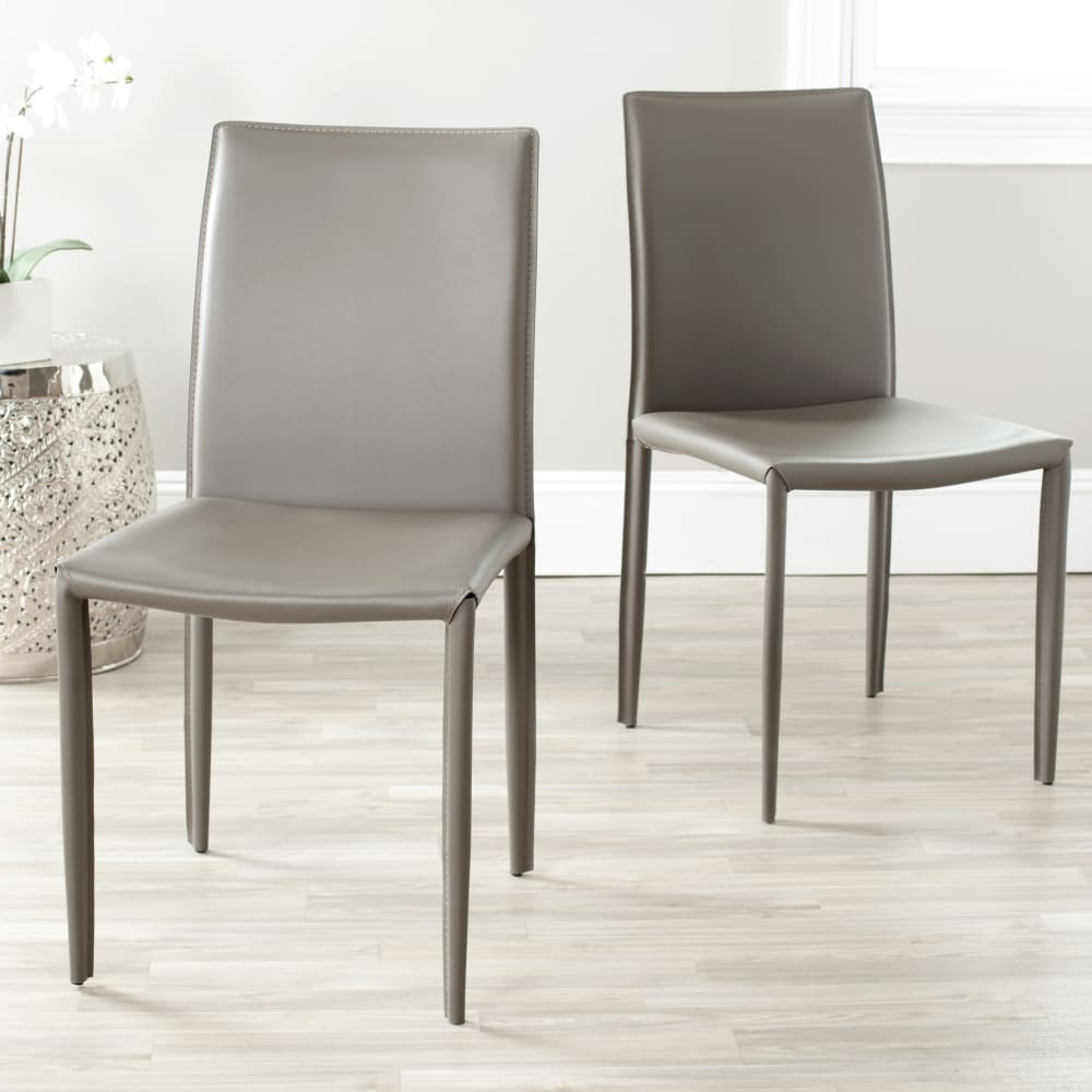 Safavieh 2er-Set esszimmerstühle aus Sperrholz/Eisen/Gebundenes Leder, Grau style modern Grau Leder