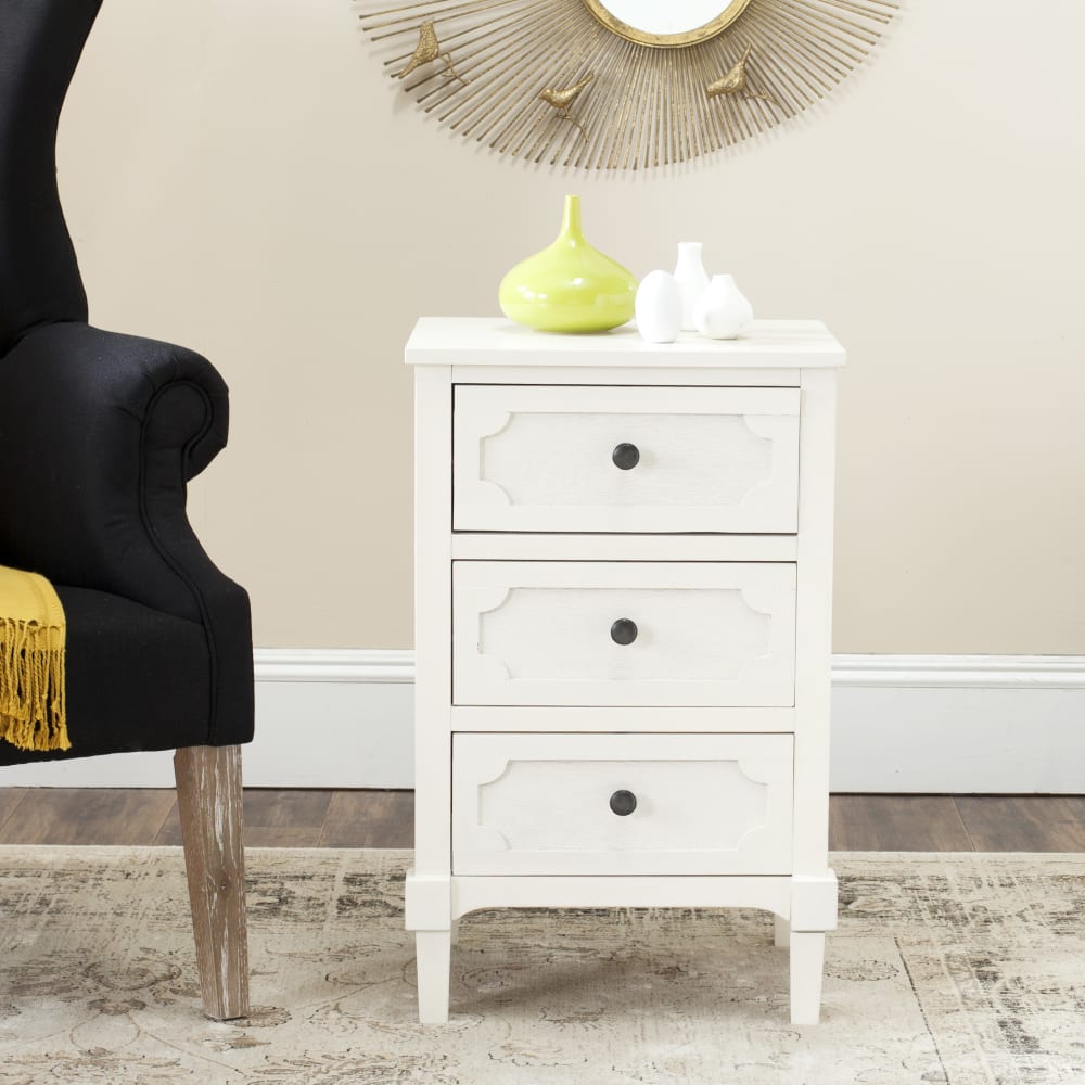 Table d'appoint en pin/mdf/placage bois, blanc - Maisons du Monde