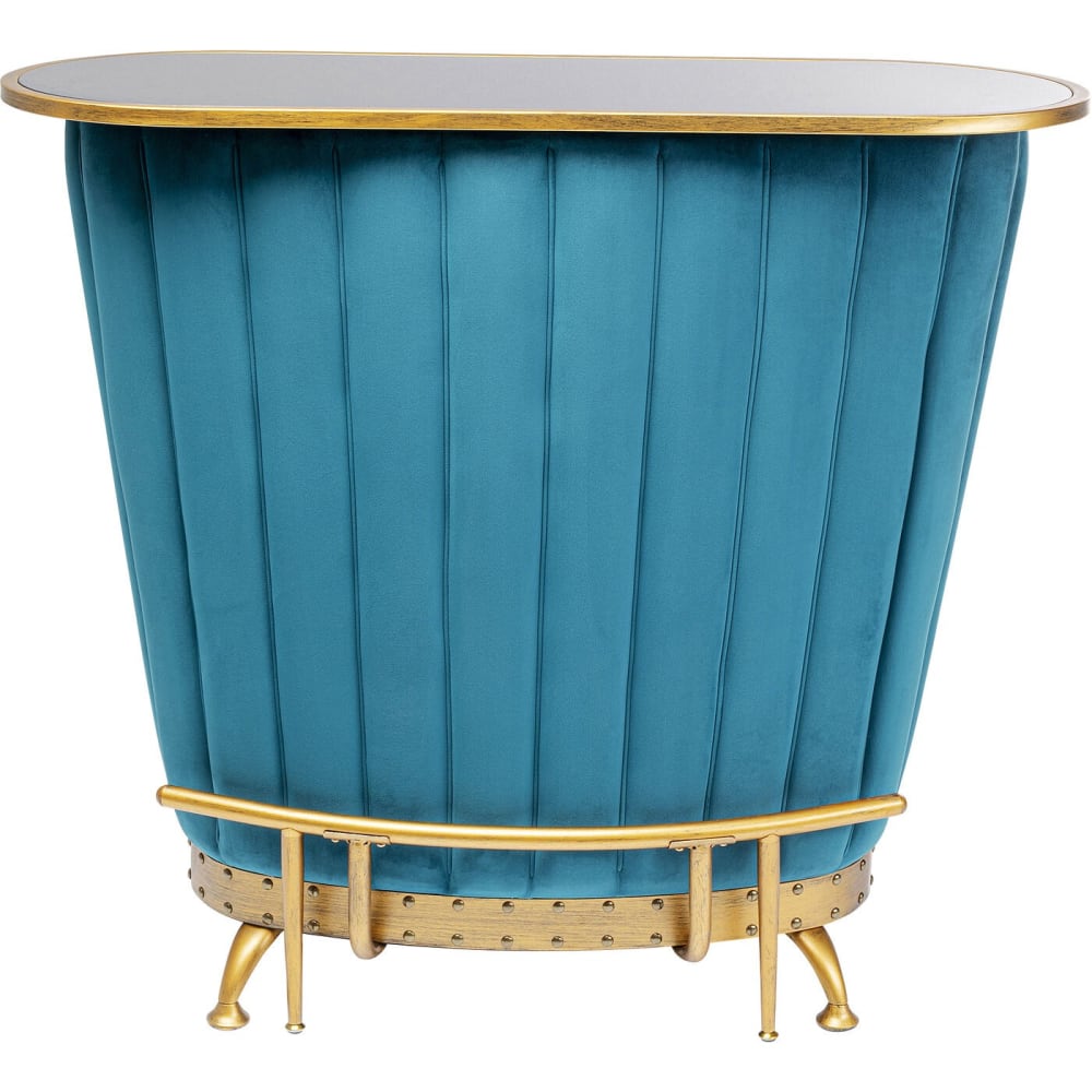 Kare Design Bar mit Weinregal aus Holz, Glas und Stahl, blau und gold style modern - Samt