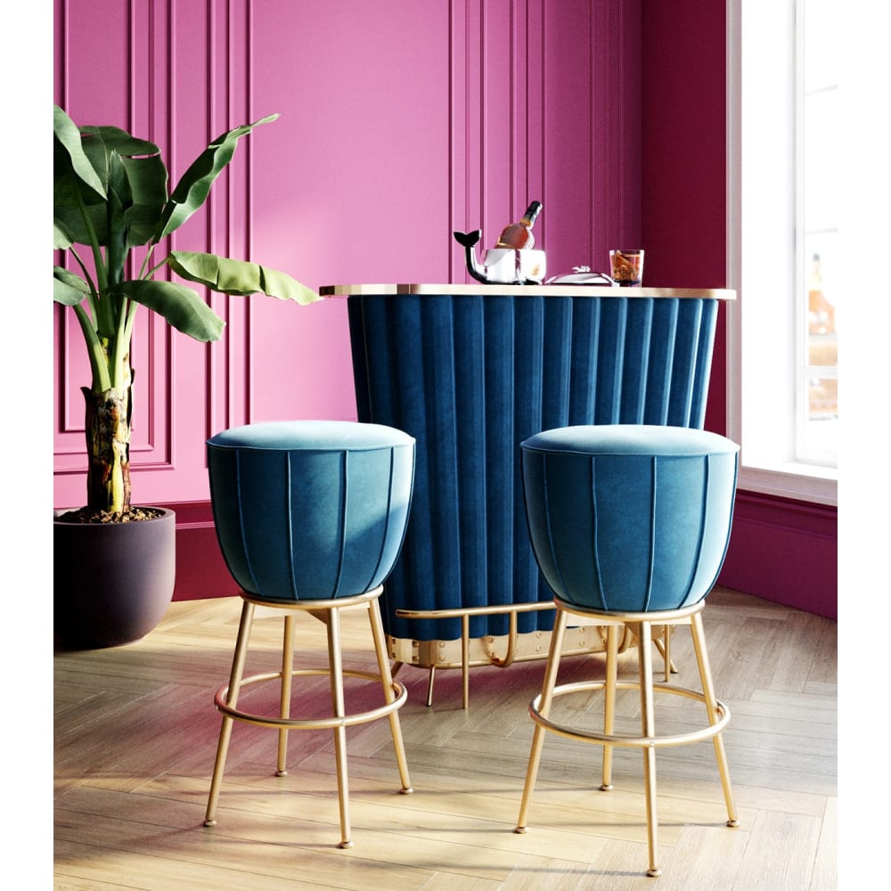 Bar terciopelo azul petroleo y detalles dorados 120 x 48cm - Maisons du Monde