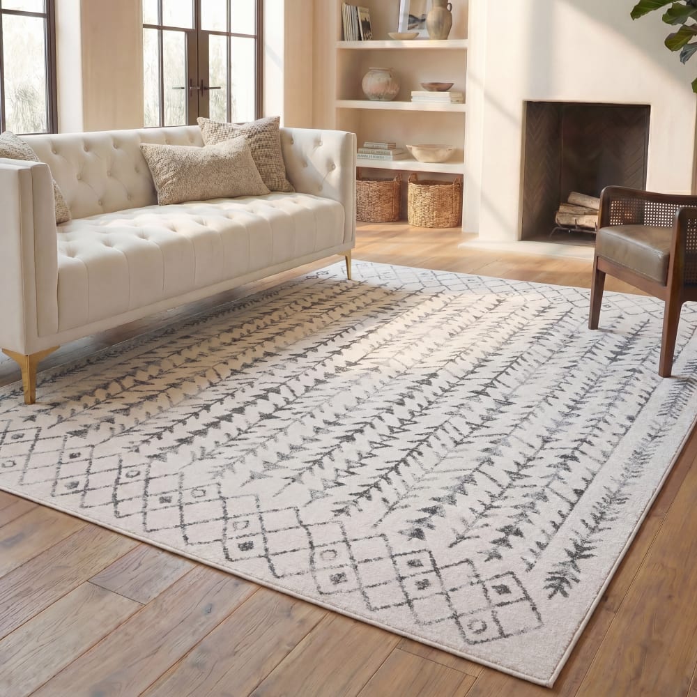 Tapis bohémien en polypropylène blanc/gris, 160 x 229 cm - Maisons du Monde