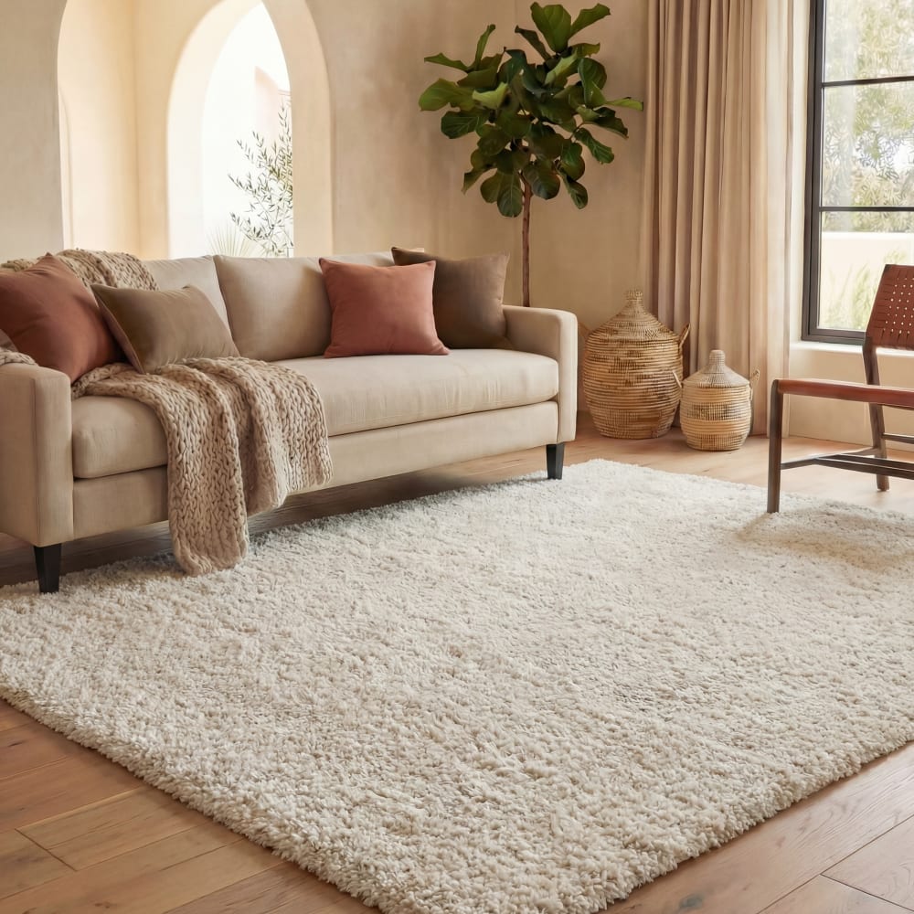 Tapis shag en polypropylène beige, 183 x 274 cm — vue 3