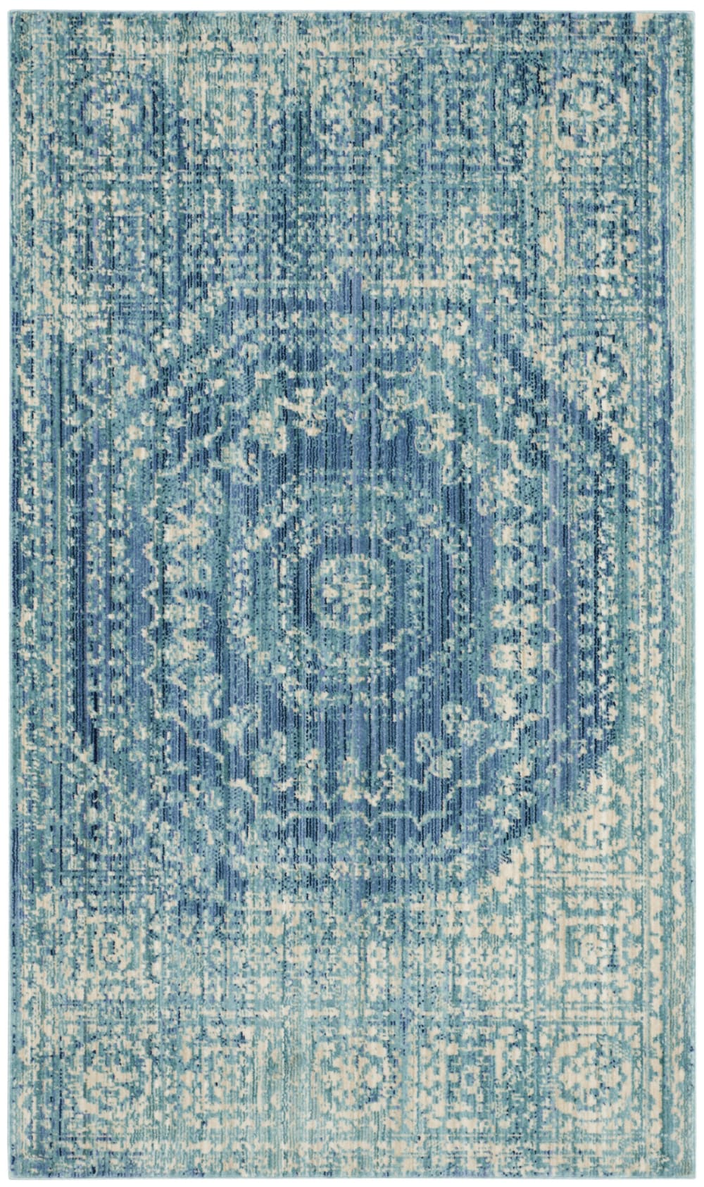 Tapis artisanat inspiré en polyester bleu/multicolore, 122 x 183 cm