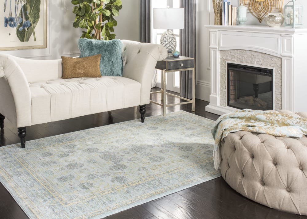 Tapis artisanat inspiré en polyester bleu, 122 x 183 cm — vue 3