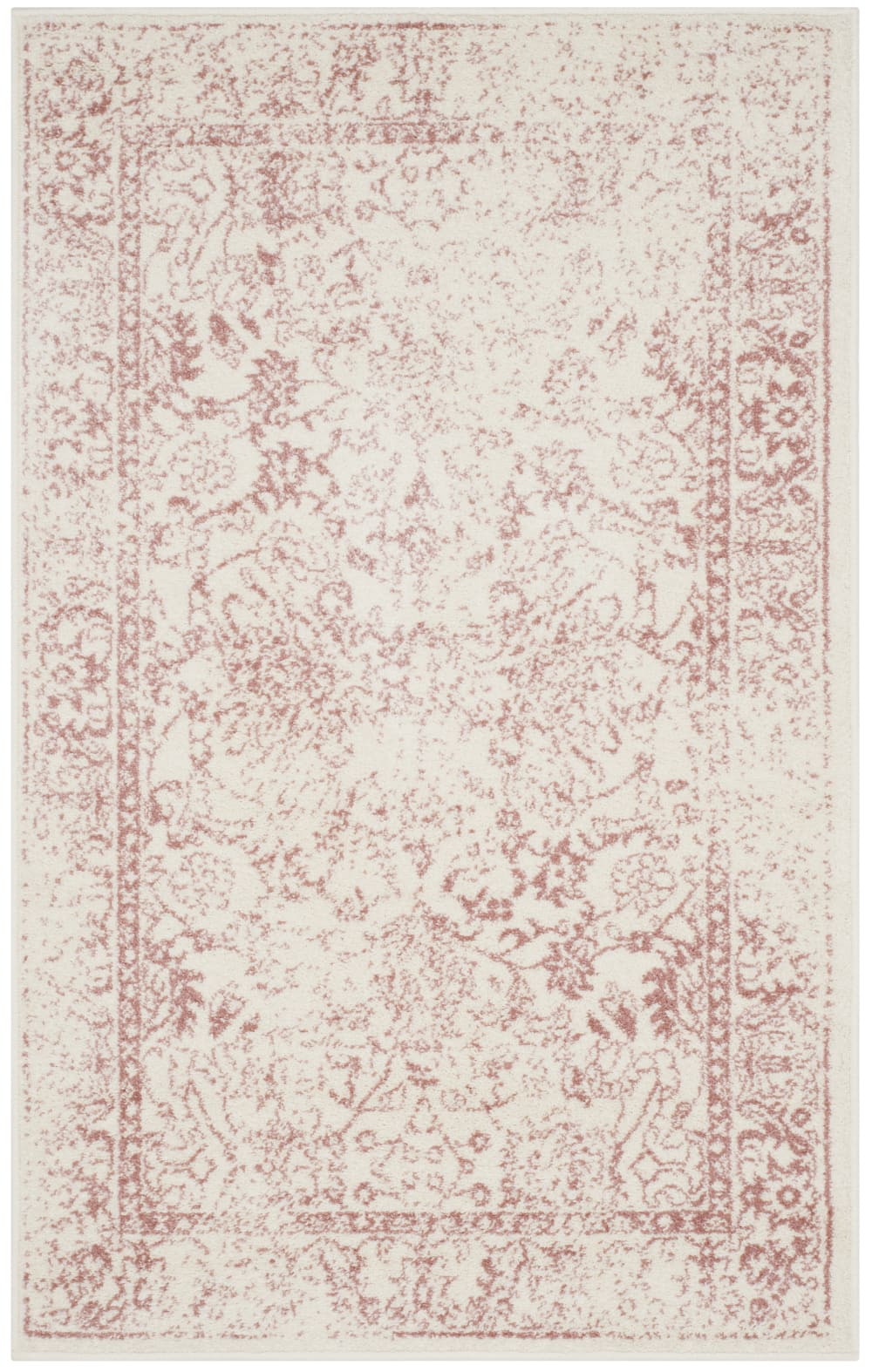 Tapis vintage patiné en polypropylène blanc/rose, 91 x 152 cm