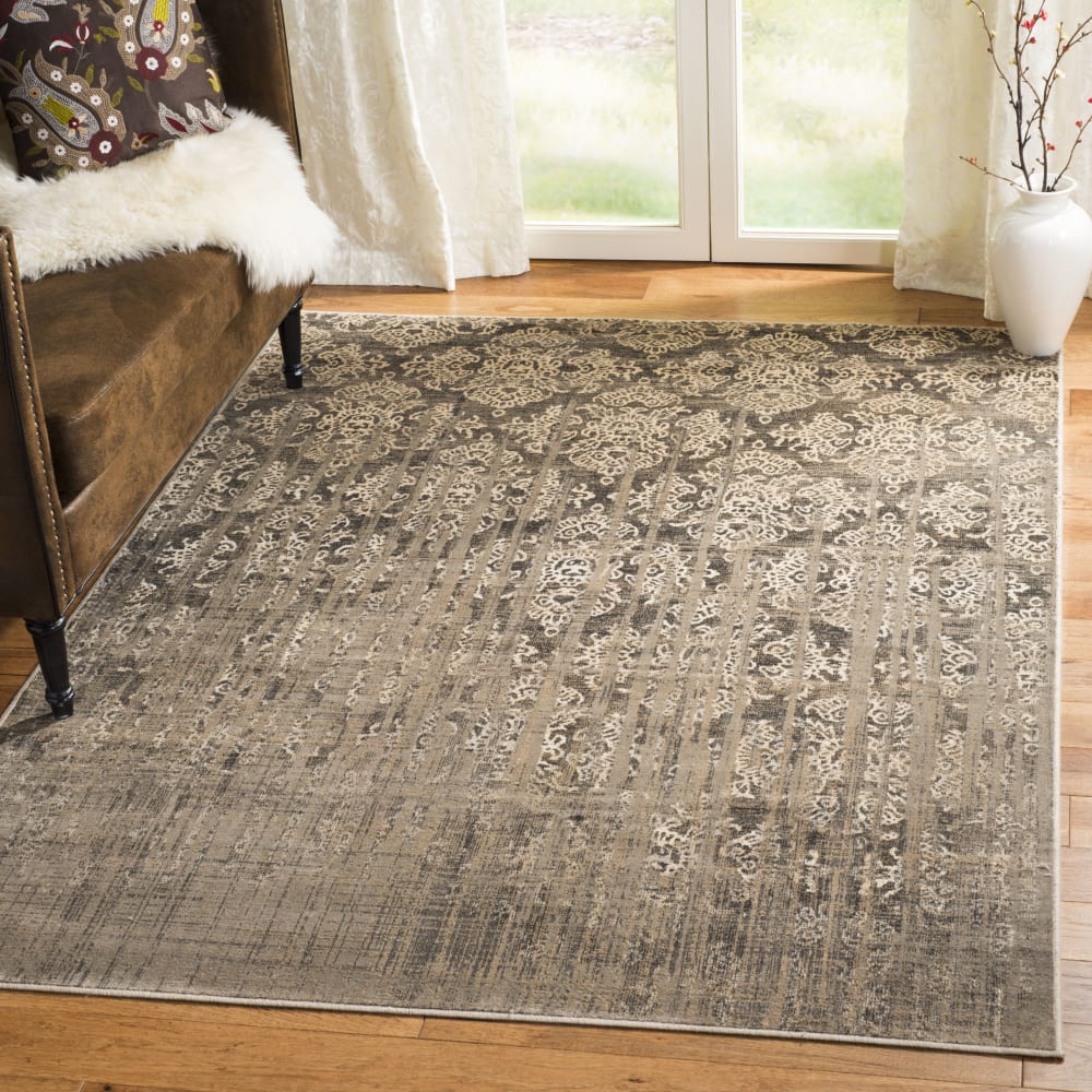Alfombra tradicional de viscosa gris, 122 x 170 cm