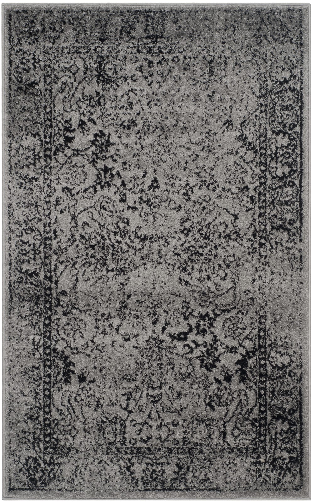 Tapis vintage patiné en polypropylène gris/noir, 91 x 152 cm