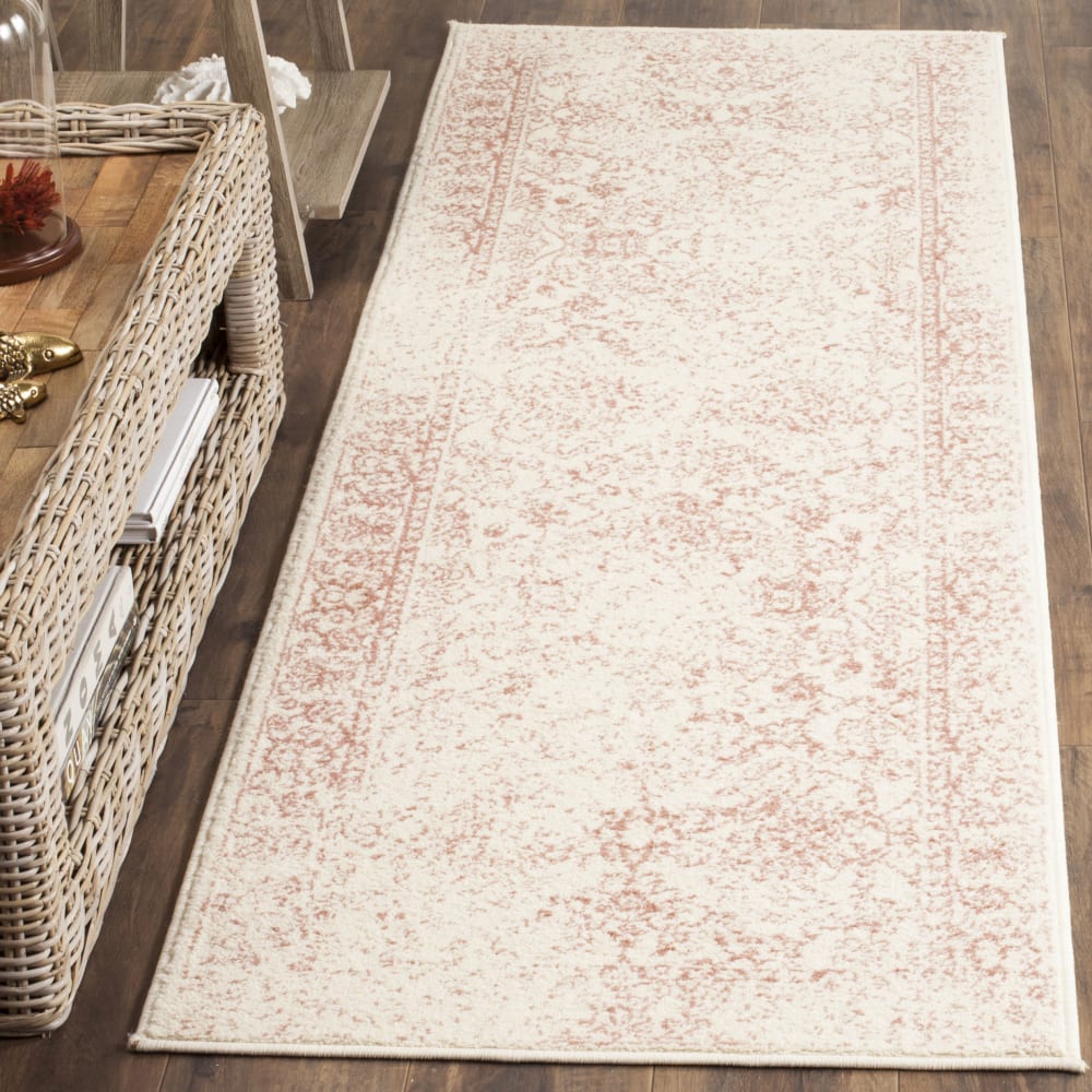 Tapis vintage patiné en polypropylène blanc/rose, 76 x 244 cm — vue 3