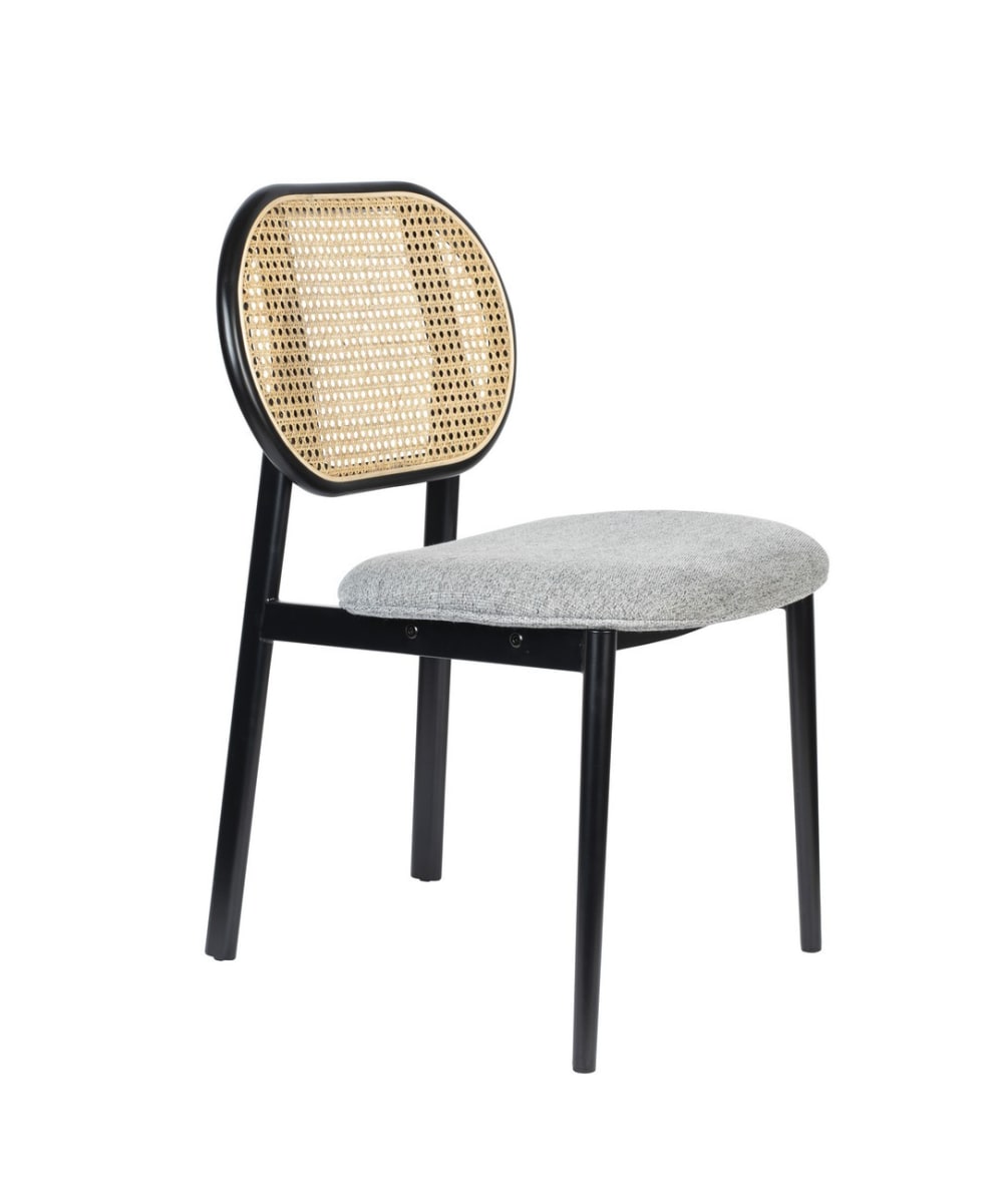 SPIKE - Chaise dossier en cannage et assise en tissu gris SPIKE - Chaise dossier en cannage et assise en tissu gris