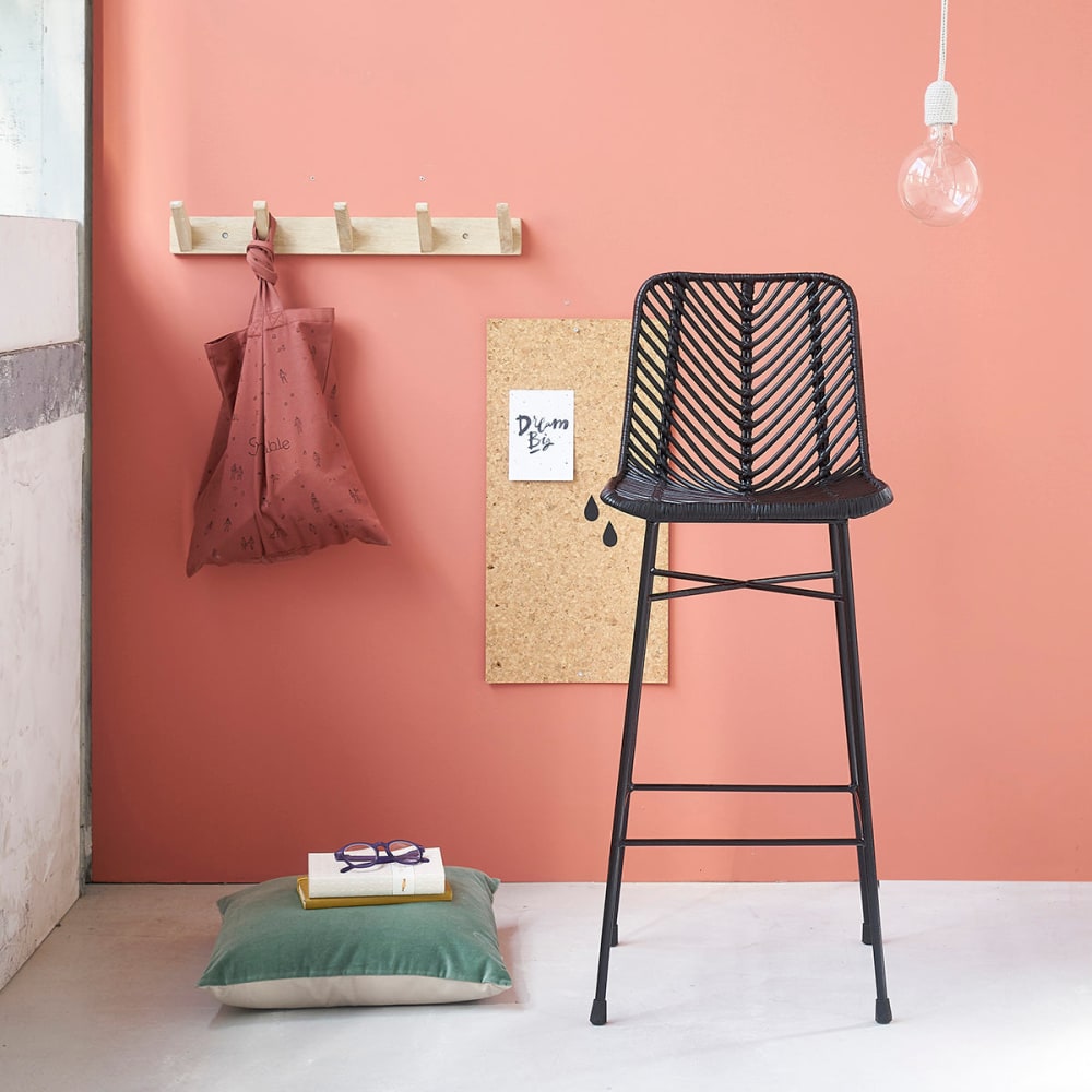 Chaise en mindi massif assise tisssée noire