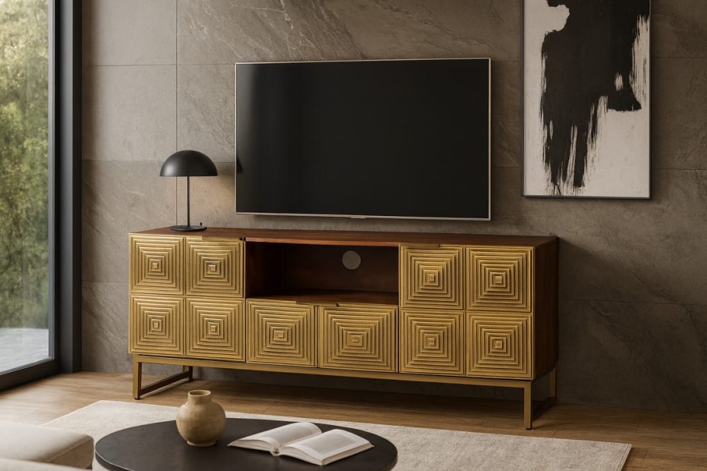 Mueble de tv en madera con detalles en latón - Maisons du Monde