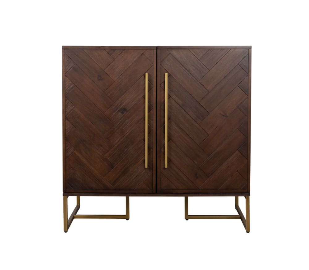Meuble bar en bois d'acacia et laiton antique Meuble bar en bois d'acacia et laiton antique