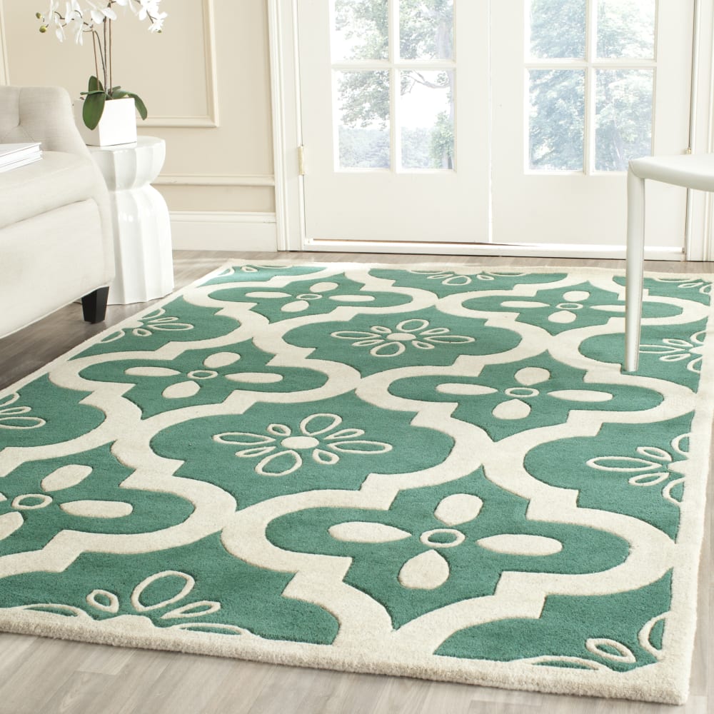Alfombra contemporáneo de lana azul/blanco, 122 x 183 cm