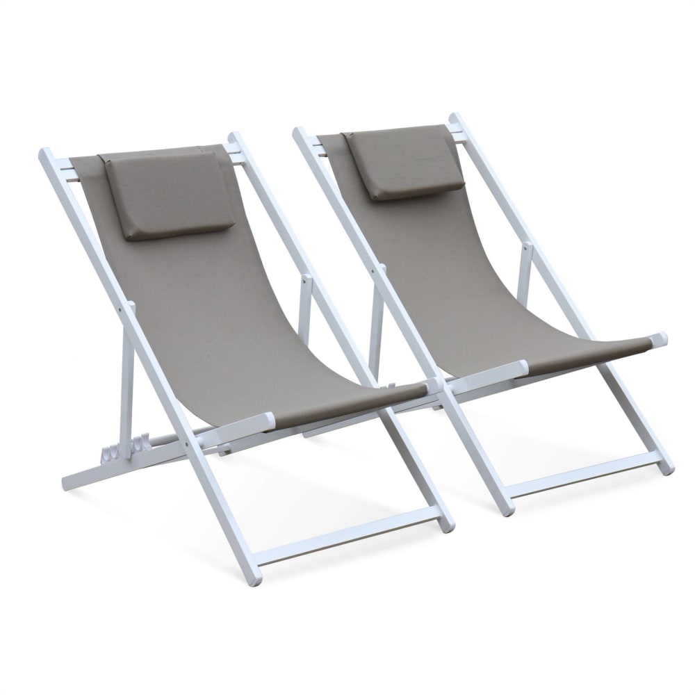 Juego de 2 sillas multiposición aluminio blanco y textilene taupe