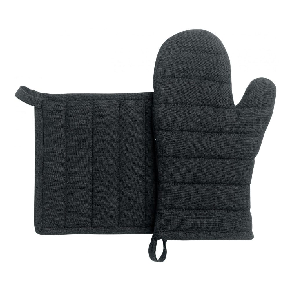 Lot gant/manique recyclé en coton noir 15 x 30 cm