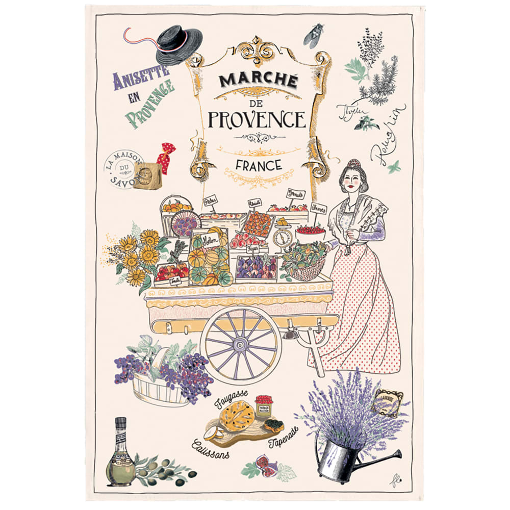 Torchon Les marchés de Provence en coton ecru 48 x 72 cm - Maisons du Monde