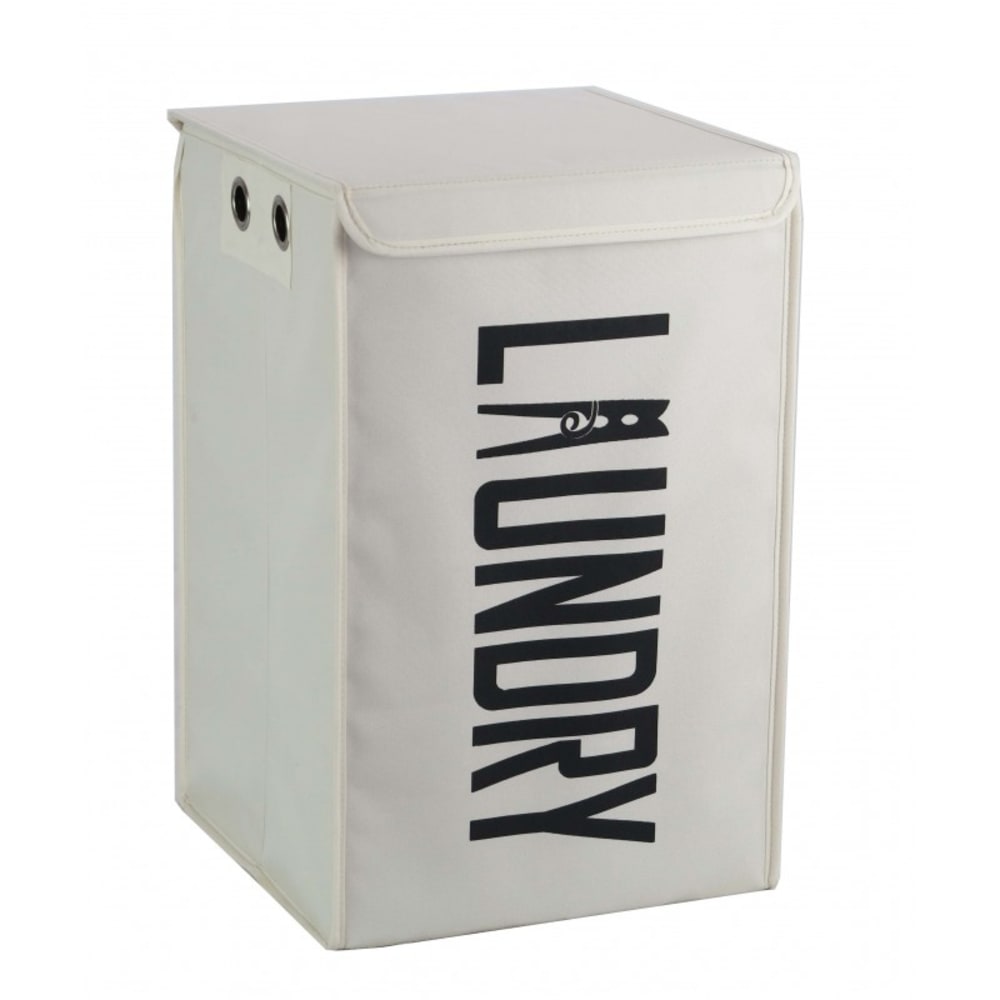 Meubletmoi Panier à linge pliant carré en tissu blanc cassé avec couvercle