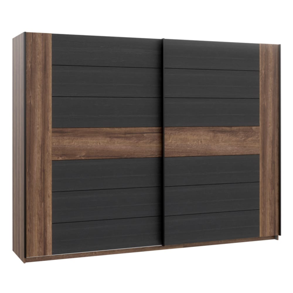 Meubletmoi Armoire avec 2 portes coulissantes décor chêne foncé et noir Marron Panneau De Particules - 270x210x61cm