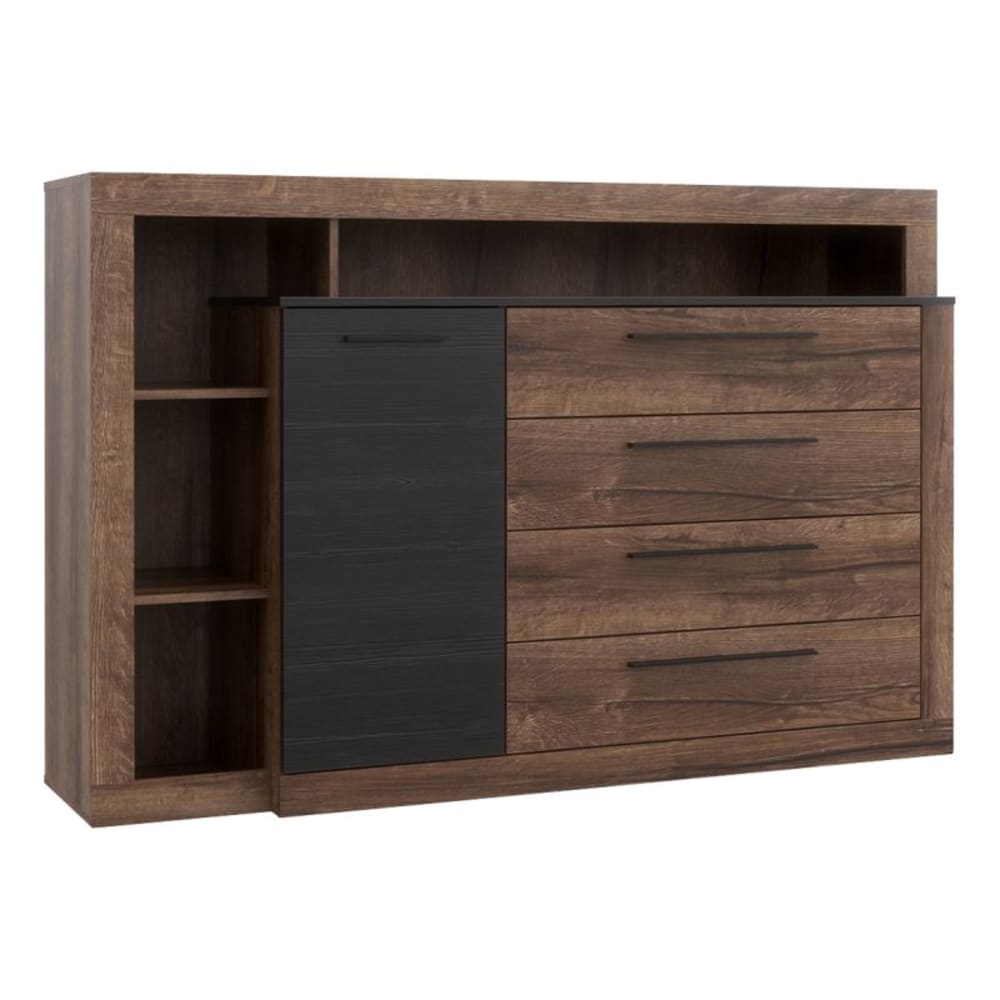 Meubletmoi Commode 4 tiroirs 1 porte décor chêne foncé et noir style contemporain Marron Panneau De Particules - 161x107x43cm