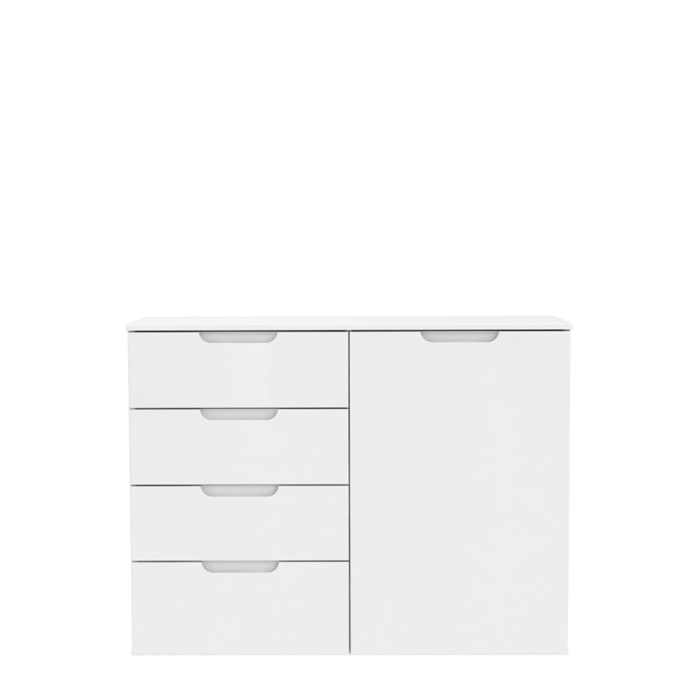 Meubletmoi Commode 110 cm blanc laqué et mat 1 porte et 4 tiroirs style contemporain Blanc Panneau De Particules - 110x85x34cm