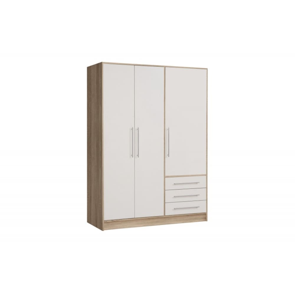Meubletmoi Armoire dressing 145 cm 3 portes blanc décor chêne clair Blanc Panneau De Particules - 145x200x60cm