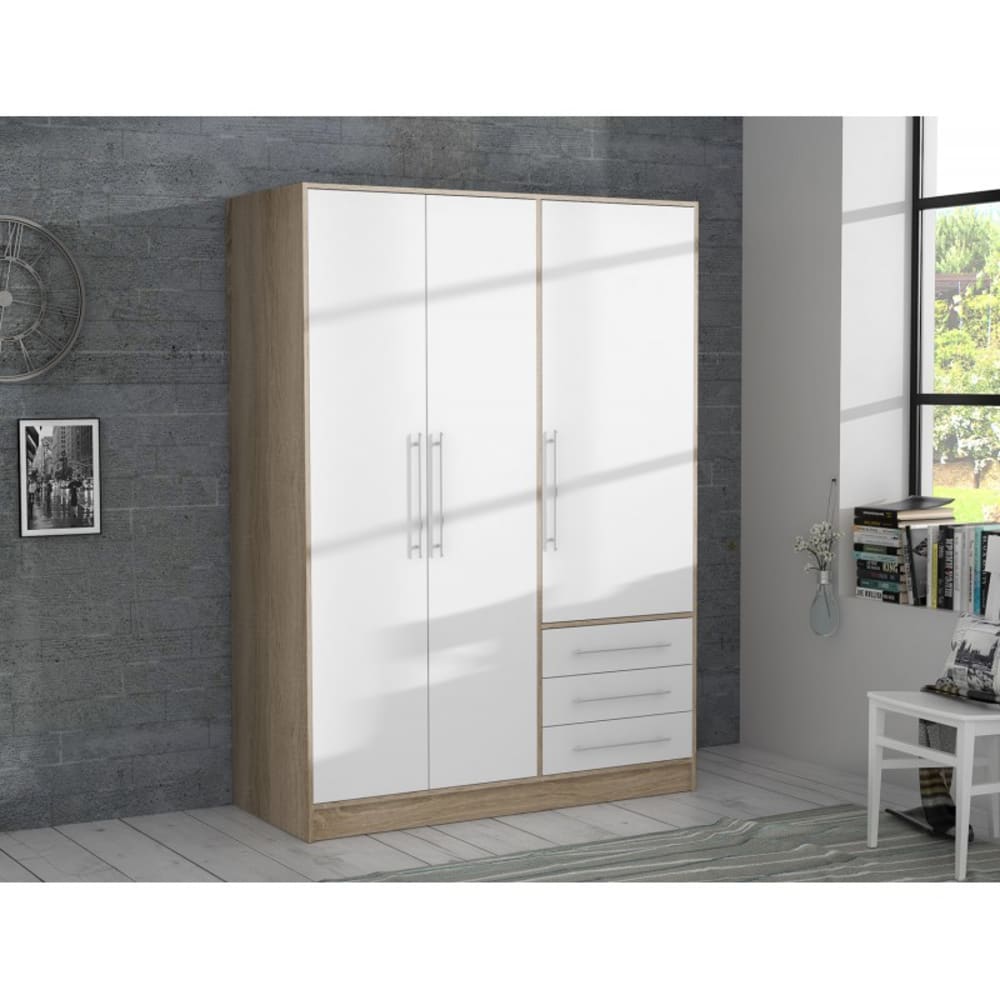 Armoire dressing 145 cm 3 portes blanc décor chêne clair - Maisons du Monde